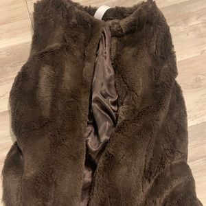 Brown faux fur vest with belt